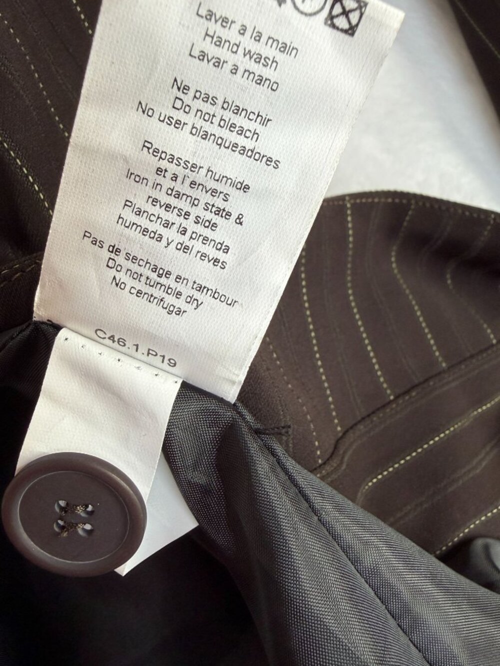 Animale Women's Size 14 Brown Pinstripe Long Coat Jacket Drawstring Hem NWT $238 - Picture 5 of 7